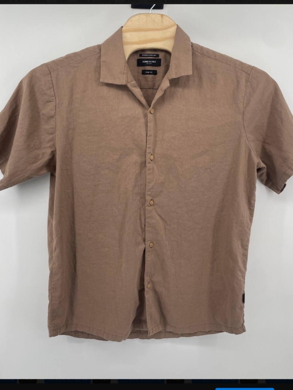 Kenneth Cole mens XXL short sleeve Button Down Casual Shirt Linen